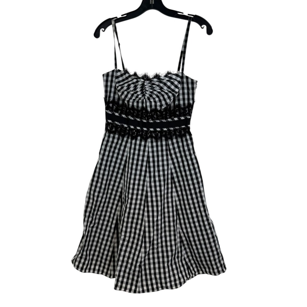 Karen Millen Fit & Flare Dress Size 6 Black White Gingham Lace